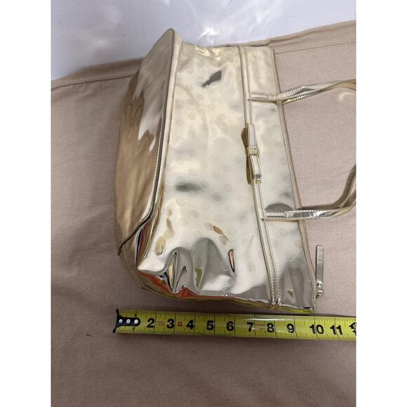 Kate Spade New York Tote Bag Womens Gold Metallic Polka Dot Zip Top Shoulder - Picture 9 of 10